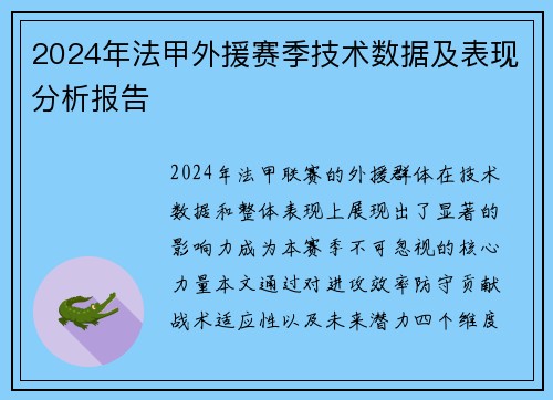 2024年法甲外援赛季技术数据及表现分析报告